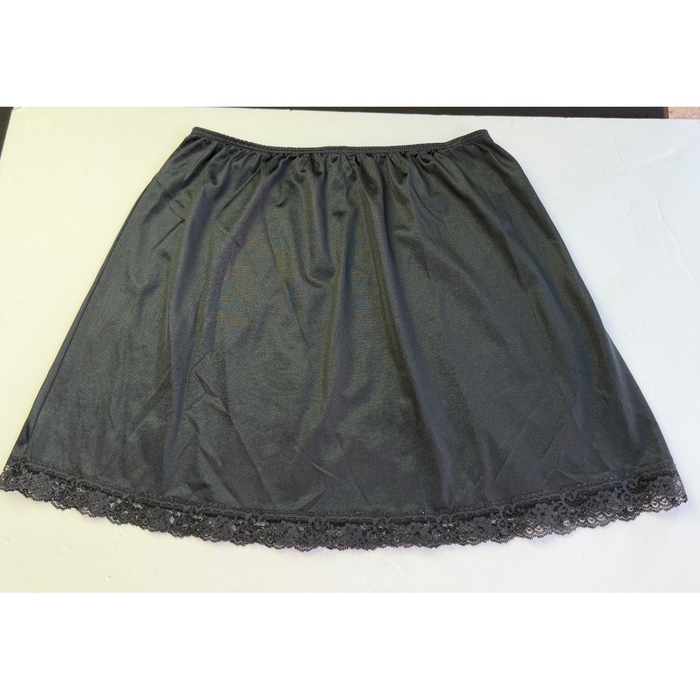 Deena Vintage Half Slip Large Black Lace Trim Nylon Underskirt Made in USA 2190L